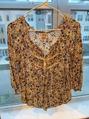 Mossimo Supply Co. Yellow Paisley Tassel Peasant Blouse